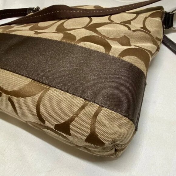 Coach Signature Stripe Crossbody Shoulder Bag F19220 Brown/Tan Classic Jaquard - Picture 7 of 15